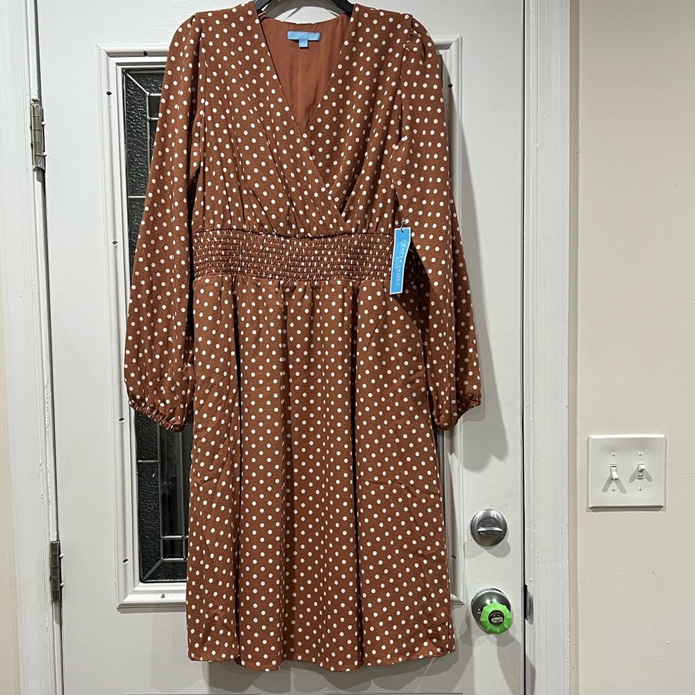 Long sleeve polka dot for and flare dress